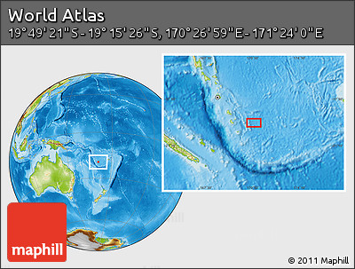 Physical Location Map of the Area around 19° 32' 24" S, 170° 55' 30" E