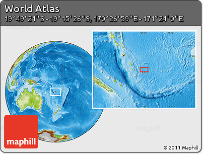 Physical Location Map of the Area around 19° 32' 24" S, 170° 55' 30" E