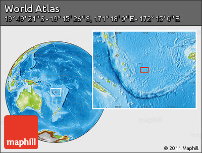 Physical Location Map of the Area around 19° 32' 24" S, 171° 46' 30" E