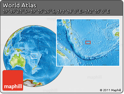 Physical Location Map of the Area around 19° 32' 24" S, 171° 46' 30" E