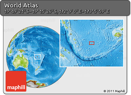 Physical Location Map of the Area around 19° 32' 24" S, 172° 37' 30" E