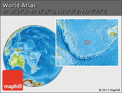 Physical Location Map of the Area around 19° 32' 24" S, 172° 37' 30" E