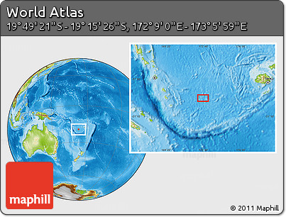 Physical Location Map of the Area around 19° 32' 24" S, 172° 37' 30" E
