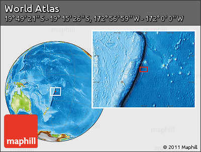 Physical Location Map of the Area around 19° 32' 24" S, 172° 28' 29" W