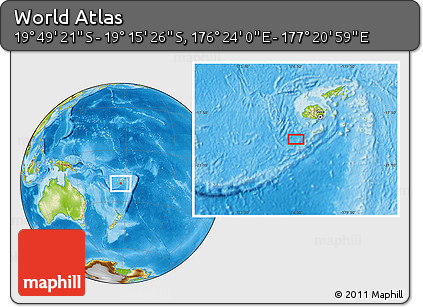 Physical Location Map of the Area around 19° 32' 24" S, 176° 52' 30" E