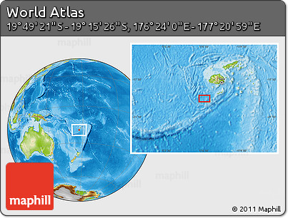 Physical Location Map of the Area around 19° 32' 24" S, 176° 52' 30" E