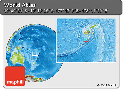 Physical Location Map of the Area around 19° 32' 24" S, 177° 43' 29" E