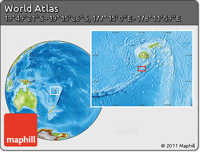 Physical Location Map of the Area around 19° 32' 24" S, 177° 43' 29" E