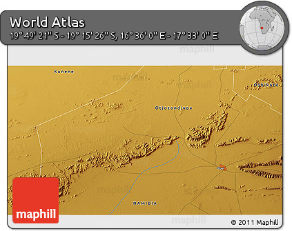 Physical 3D Map of the Area around 19° 32' 24" S, 17° 4' 30" E
