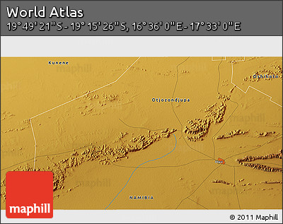 Physical 3D Map of the Area around 19° 32' 24" S, 17° 4' 30" E