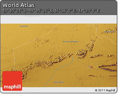 Physical 3D Map of the Area around 19° 32' 24" S, 17° 4' 30" E