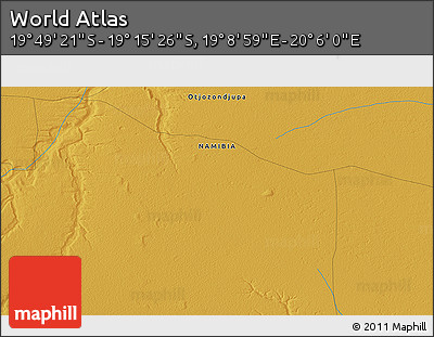 Physical 3D Map of the Area around 19° 32' 24" S, 19° 37' 30" E