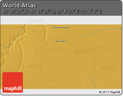 Physical 3D Map of the Area around 19° 32' 24" S, 19° 37' 30" E