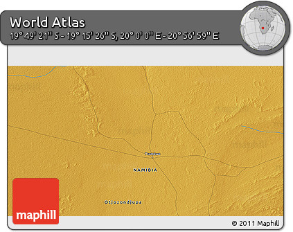 Physical 3D Map of the Area around 19° 32' 24" S, 20° 28' 30" E