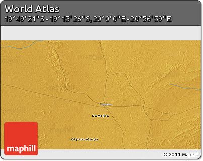 Physical 3D Map of the Area around 19° 32' 24" S, 20° 28' 30" E