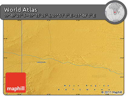Physical Map of the Area around 19° 32' 24" S, 21° 19' 30" E