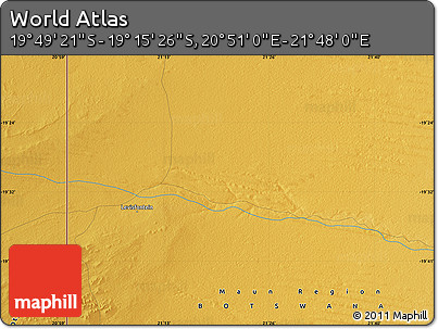 Physical Map of the Area around 19° 32' 24" S, 21° 19' 30" E