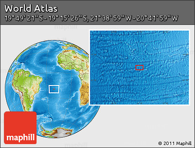 Physical Location Map of the Area around 19° 32' 24" S, 21° 10' 29" W