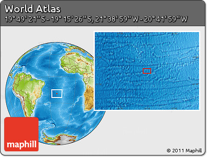 Physical Location Map of the Area around 19° 32' 24" S, 21° 10' 29" W