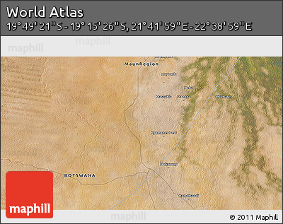 Satellite 3D Map of the Area around 19° 32' 24" S, 22° 10' 29" E