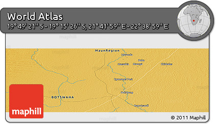 Physical Panoramic Map of the Area around 19° 32' 24" S, 22° 10' 29" E