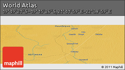 Physical Panoramic Map of the Area around 19° 32' 24" S, 22° 10' 29" E