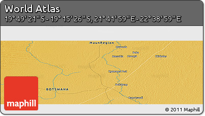 Physical Panoramic Map of the Area around 19° 32' 24" S, 22° 10' 29" E