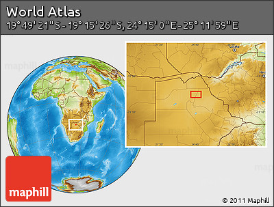 Physical Location Map of the Area around 19° 32' 24" S, 24° 43' 30" E