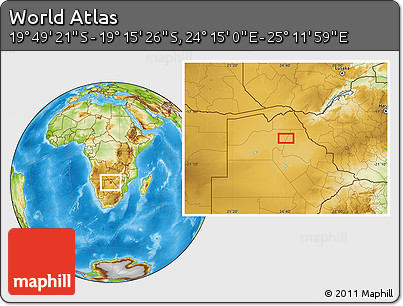 Physical Location Map of the Area around 19° 32' 24" S, 24° 43' 30" E