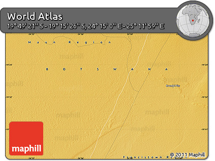 Physical Map of the Area around 19° 32' 24" S, 24° 43' 30" E