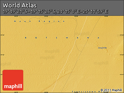 Physical Map of the Area around 19° 32' 24" S, 24° 43' 30" E
