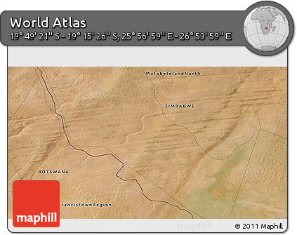 Satellite 3D Map of the Area around 19° 32' 24" S, 26° 25' 29" E