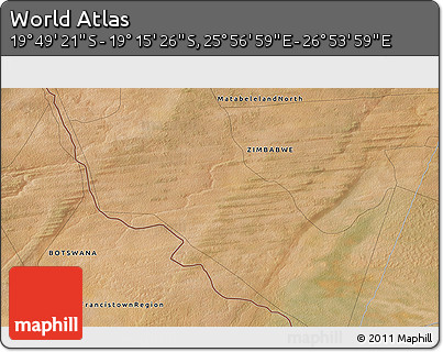 Satellite 3D Map of the Area around 19° 32' 24" S, 26° 25' 29" E
