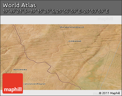 Satellite 3D Map of the Area around 19° 32' 24" S, 26° 25' 29" E