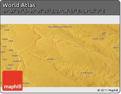Physical 3D Map of the Area around 19° 32' 24" S, 28° 7' 30" E