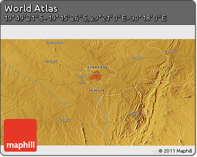 Physical 3D Map of the Area around 19° 32' 24" S, 29° 49' 30" E