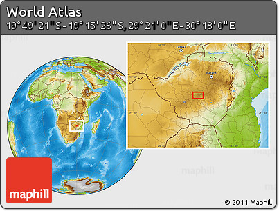 Physical Location Map of the Area around 19° 32' 24" S, 29° 49' 30" E