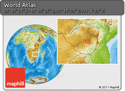 Physical Location Map of the Area around 19° 32' 24" S, 30° 40' 29" E