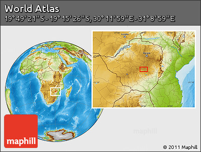 Physical Location Map of the Area around 19° 32' 24" S, 30° 40' 29" E