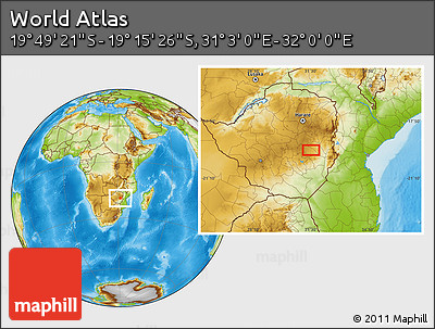 Physical Location Map of the Area around 19° 32' 24" S, 31° 31' 29" E
