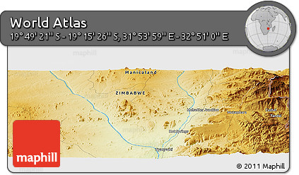 Physical Panoramic Map of the Area around 19° 32' 24" S, 32° 22' 30" E