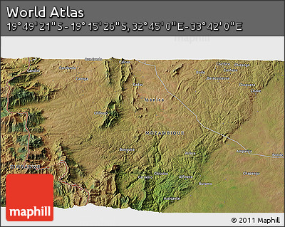Satellite 3D Map of the Area around 19° 32' 24" S, 33° 13' 30" E