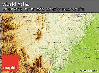 Physical Map of the Area around 19° 32' 24" S, 33° 13' 30" E