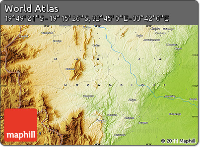Physical Map of the Area around 19° 32' 24" S, 33° 13' 30" E
