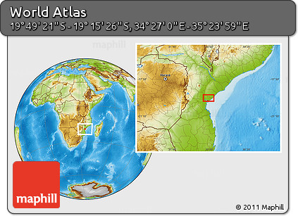 Physical Location Map of the Area around 19° 32' 24" S, 34° 55' 29" E