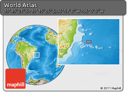 Physical Location Map of the Area around 19° 32' 24" S, 36° 28' 30" W