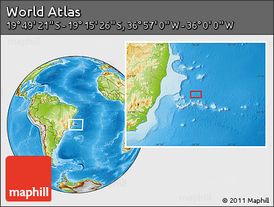 Physical Location Map of the Area around 19° 32' 24" S, 36° 28' 30" W
