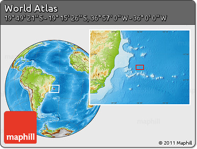 Physical Location Map of the Area around 19° 32' 24" S, 36° 28' 30" W