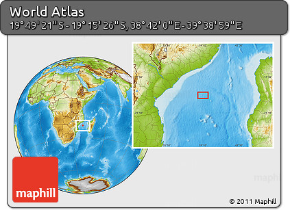 Physical Location Map of the Area around 19° 32' 24" S, 39° 10' 29" E
