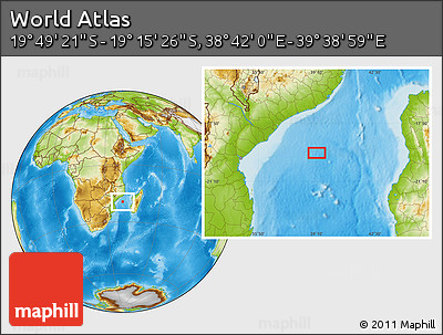 Physical Location Map of the Area around 19° 32' 24" S, 39° 10' 29" E